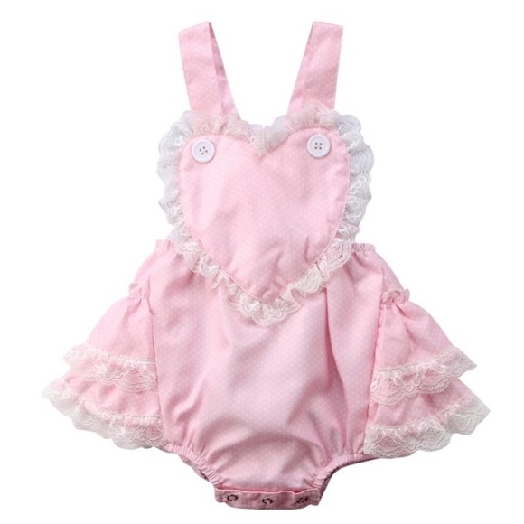 Other - Baby Heart Romper w/ Lace Detail